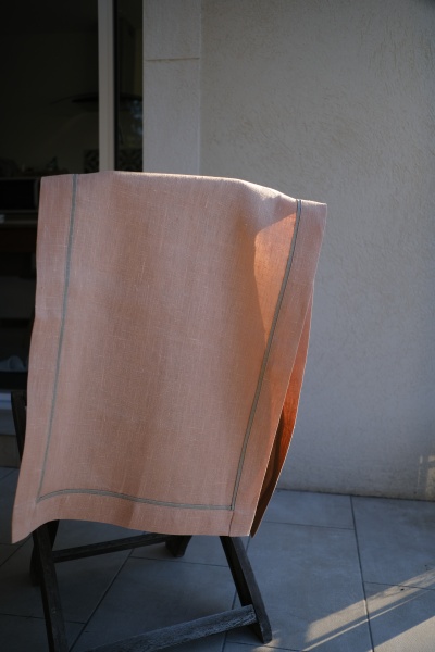 Дорожка Linen Sky, 145х50 см, персиковая с серой окантовкой, лен