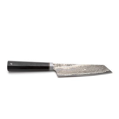 Японский нож с широким лезвием Береза Santoku, L160 мм, рукоять - чёрный граб