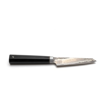 Маленький нож Береза Petty, L120 мм, рукоять - чёрный граб, больстер - латунь, титан