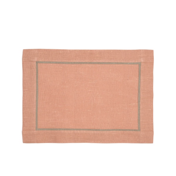 Набор салфеток сервировочных Linen Sky, 50x37 см, 2 шт, персиковый с серой окантовкой, лен