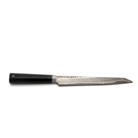Нож для хлеба Береза, L230 мм, рукоять - чёрный граб, латунь, титан фото 1