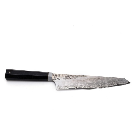 Универсальный нож Береза Gyuto, L210 мм, рукоять - чёрный граб, больстер - латунь, титан фото 1