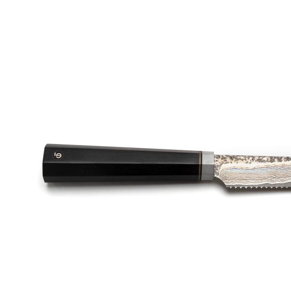 Нож для хлеба Береза, L230 мм, рукоять - чёрный граб, латунь, титан
