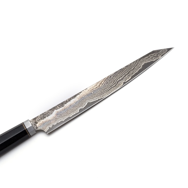 Нож-слайсер Береза Sujihiki, L230 мм, рукоять - чёрный граб, латунь, титан