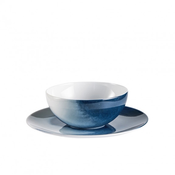 Блюдце для чашки чая Raynaud Abysses, D17 см, белый/аквамарин, фарфор