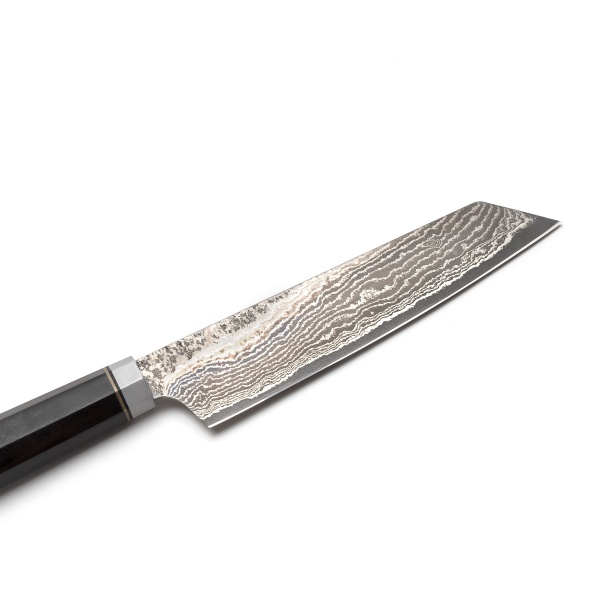 Японский нож с широким лезвием Береза Santoku, L160 мм, рукоять - чёрный граб